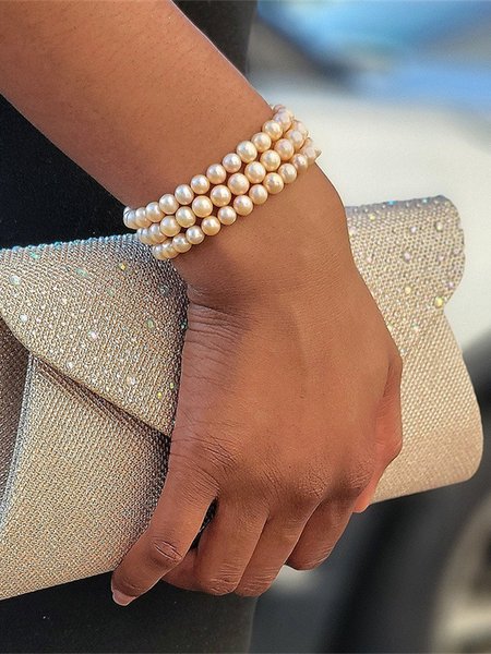 

Banquet Party Pearl Multilayer Bracelet Elegant Dress Matching Jewelry, Pink, Bracelets