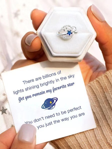 

"You Remain My Favorite Star" Silver Crystal Ring Valentine's Day Memorial Mother's Day Christmas Gift Jewelry, Rings