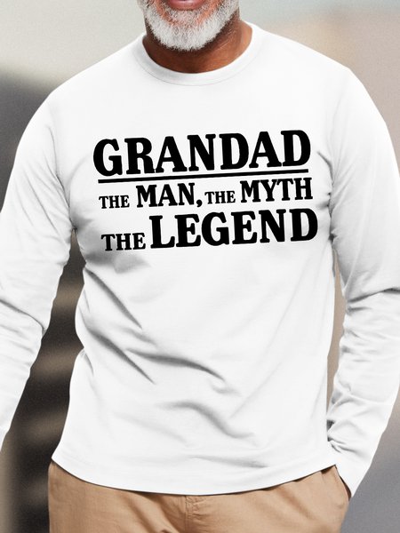 

Men's Grandad The Man The Myth The Legend Funny Text Letters Graphic Printing Cotton Casual Crew Neck Top, White, Long Sleeves