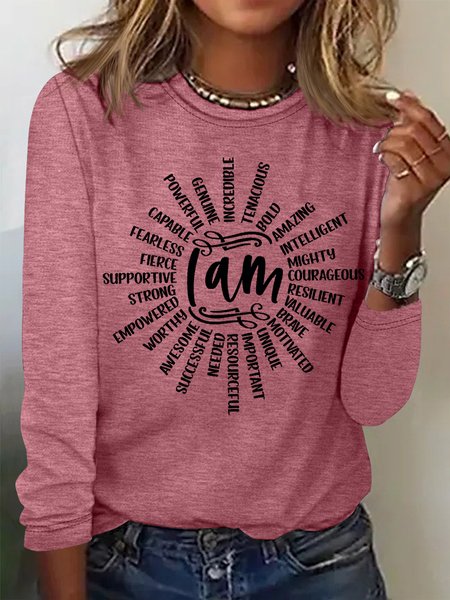 

Women's I Am Affirmation Sun Casual Top, Rose red, Long sleeves