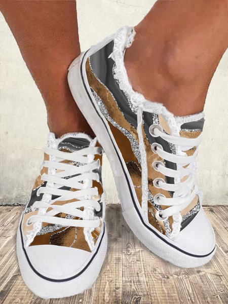 

Abstract Printed Casual Lace-Up Canvas Shoes, As picture, Sneakers