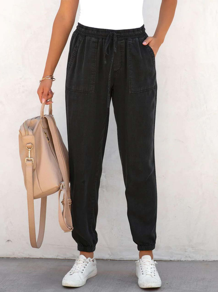 

Plain Loose Casual Casual Pocketed Pant, Black, Pants