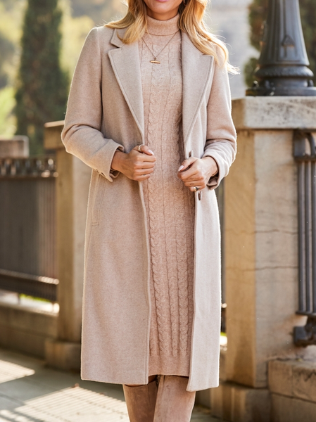 

Lapel Collar Casual Loose Woolen Overcoat, White, Coats