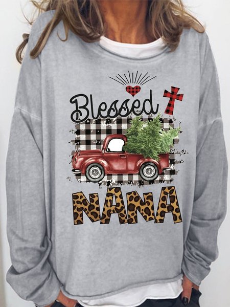 

Women's Blessed Nana Loose Simple Sweatshirt, Gray, Hoodies&Sweatshirts