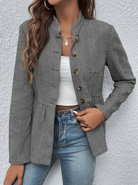 

Casual Loose Plain Crew Neck Blazer, Gray, Blazers