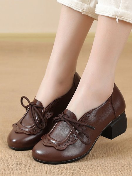 

Vintage Lace Leather Block Heels, 40, Heels