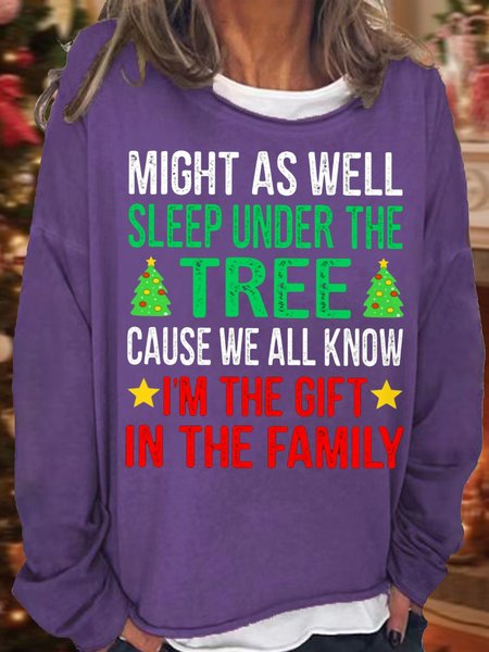 

Women's Might As Well Sleep Under The Tree Crew Neck Casual Sweatshirt, Purple, Hoodies&Sweatshirts