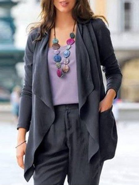 

Casual Loose Wrap Coat, Deep gray, Outerwear