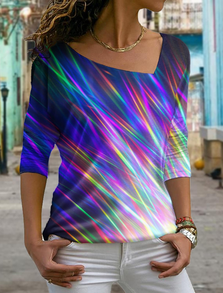 

Asymmetrical Casual Regular Fit Ombre T-Shirt, Multicolor, T-Shirts