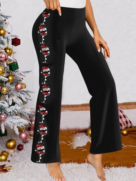 

Loose Casual Christmas Wine Glass Casual Pants, Black, Pants
