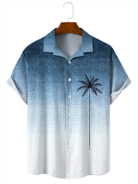 

Gradient Coconut Tree Printed Short Sleeve Casual Shirt, As picture, Men Shirts