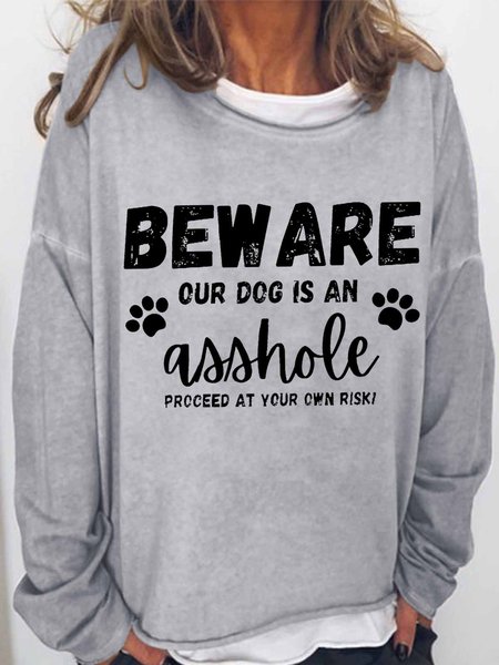 

Women's Funny Word Beware of dog Text Letters Simple Crew Neck Sweatshirt, Gray, Hoodies&Sweatshirts
