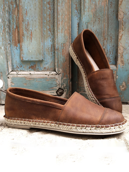 

Vintage Soft Leather Espadrilles Flats, Brown, Flats