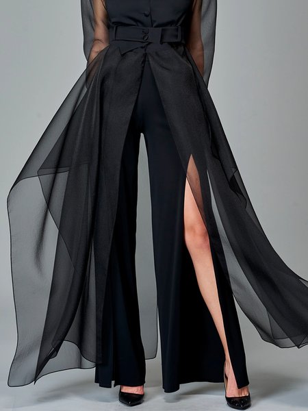 

Plain Elegant Regular Fit Fashion Pants, Black, Pants