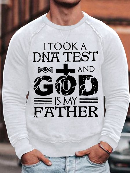 

Men's I Took DNA Test And God Is My Father Funny Graphic Printing Crew Neck Casual Loose Text Letters Sweatshirt, White, Hoodies&Sweatshirts