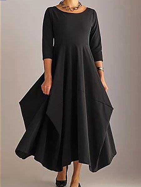 

Regular Fit Casual Crew Neck Plain Dress, Black, Dresses