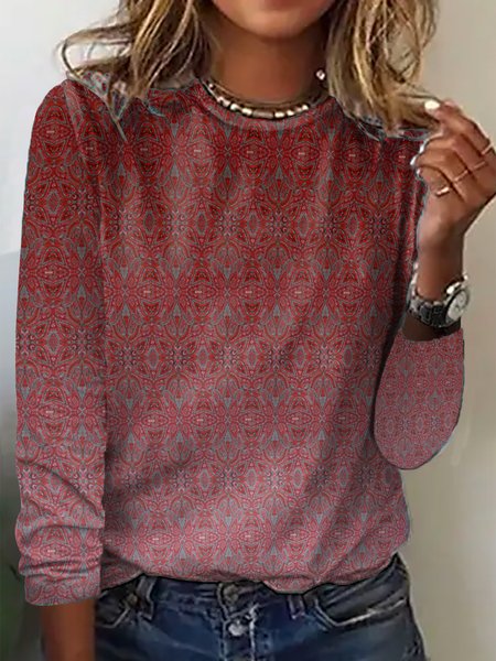 

Loose Abstract Crew Neck Casual T-Shirt, Red, T-Shirts