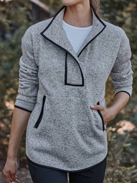 

Shawl Collar Cotton-Blend Casual Loose Sweatshirt, Gray, Sweatshirts & Hoodies