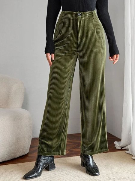 

High Waist Wide Leg Velvet Pants, Green, Pants