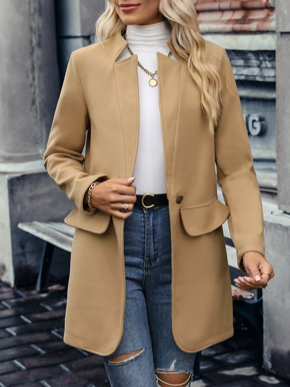 

Casual Shawl Collar Loose Plain Jacket, Khaki, Jackets