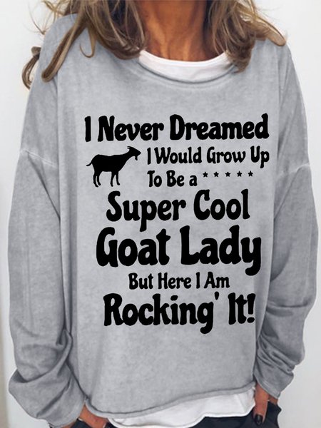 

Women's Funny Cool Goat Lady Text Letters Loose Crew Neck Simple Sweatshirt, Gray, Hoodies&Sweatshirts