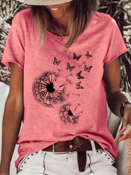 

Women's Dandelion And Butterfly Print Casual Top, Red, T-shirts
