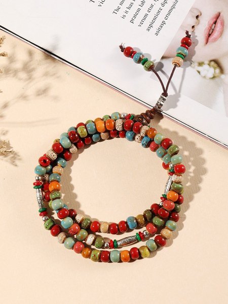 

Ethnic Vintage Ceramic Beaded Multilayer Bracelet Necklace Bohemian Jewelry, Multicolor, Bracelets