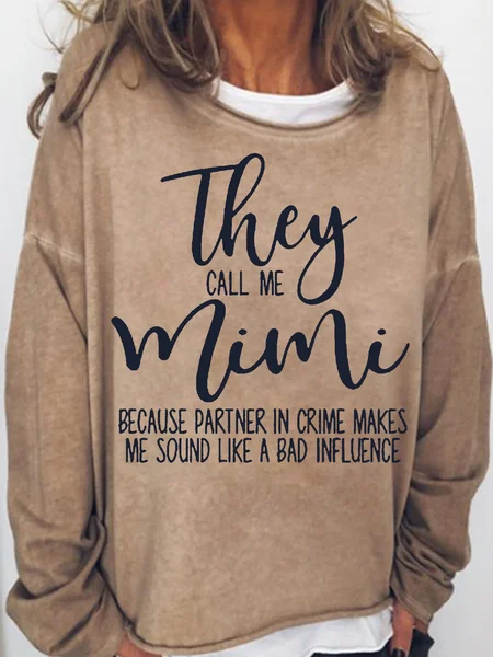 

Women's Funny Mimi Letter Printed Casual Sweatshirt, Light brown, Hoodies&Sweatshirts
