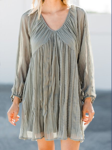 

Plain Casual Regular Fit V Neck Dress, Green, Dresses