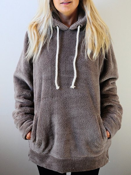 

Plain Casual Hoodie Fluff/Granular Fleece Fabric Sweatshirt, Gray, Sweatshirts & Hoodies