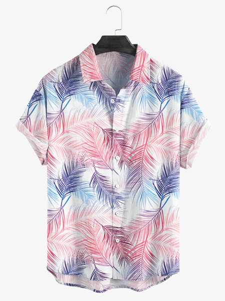 

Tropical Floral Print Short Sleeve Casual Shirt, As picture, Men Shirts