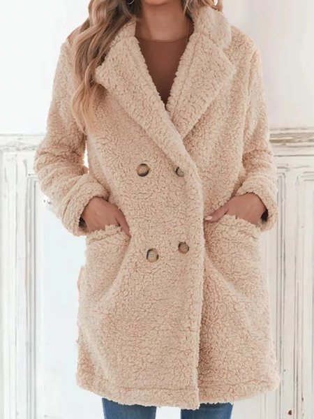 

Loose Casual Shawl Collar Teddy Jacket, Apricot, Coats