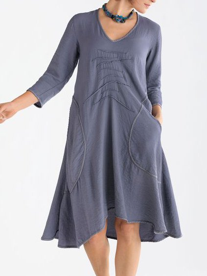

V Neck Plain Ethnic Regular Fit Dress, Purple, Mini Dresses