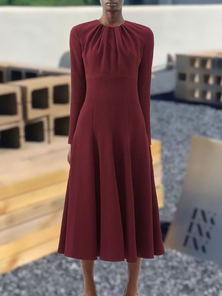 

Crew Neck Regular Fit Elegant Plain Party Dress, Wine red, Cocktail Dresses