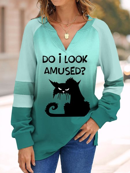 

Loose Color Block Casual Crew Neck Sweatshirt, Cyan, Sweatshirts & Hoodies
