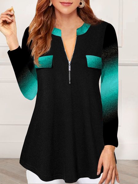 

Half Open Collar Casual Zipper T-Shirt, Multicolor, T-Shirts
