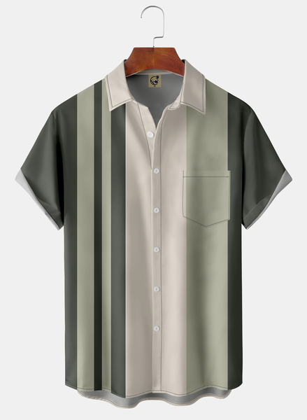 

Geometry Chest Pocket Short Sleeve Bowling Shirt, Green, Short Sleeve Shirts