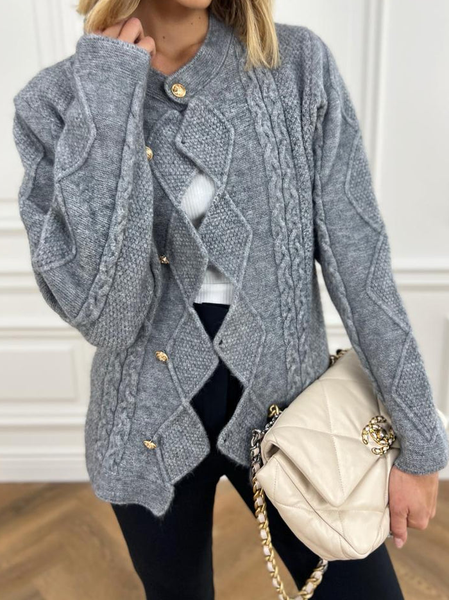 

Cable Button Front Cardigan, Gray, Cardigans