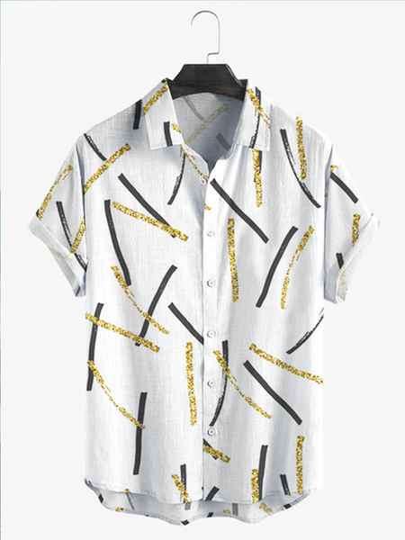 

Geometric line Ribbon Short Sleeve Casual Shirt, As picture, Men Shirts