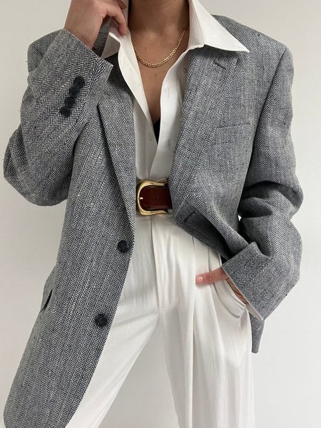 

Casual Regular Fit Shawl Collar Plain Blazer, Gray, Blazers