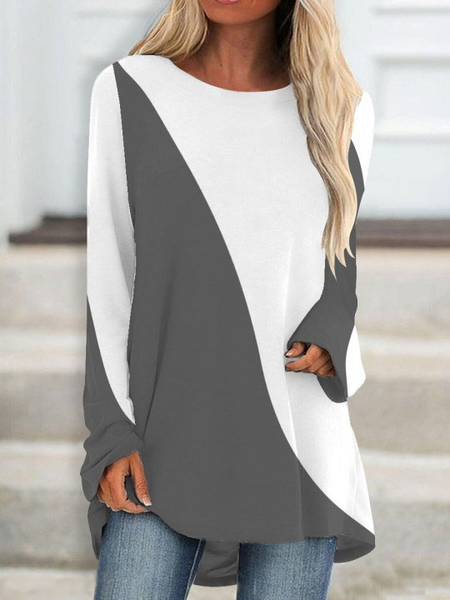 

Color Block Casual Crew Neck Regular Fit T-Shirt, Gray, T-Shirts