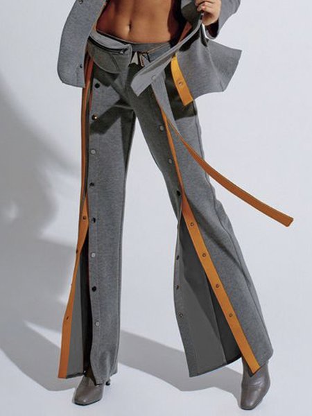 

Long Casual Color Block Regular Fit Casual Pants, Gray, Pants