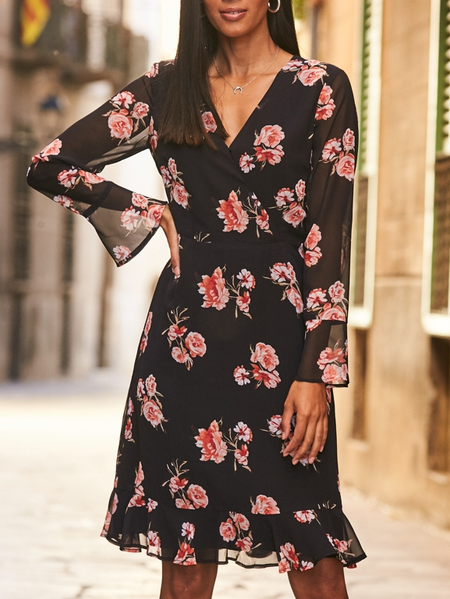 

Casual Chiffon Loose Floral Dress, Black, Dresses