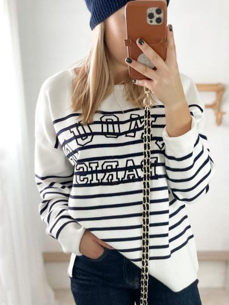 

Striped Casual Yarn/Wool Yarn Sweater, Stripe, Sweaters & Cardigans