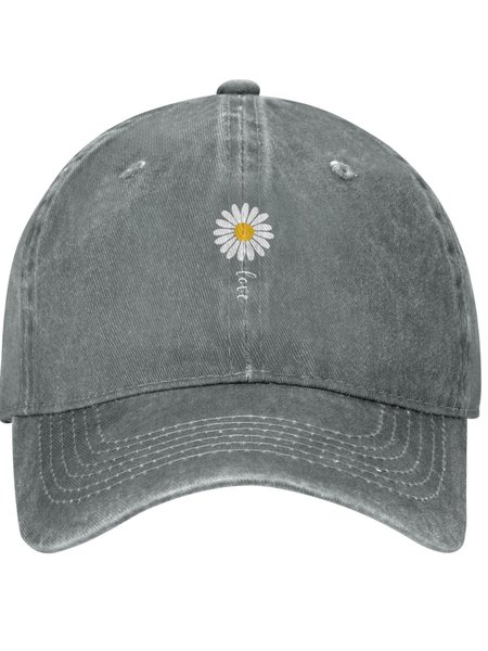 

Daisy Flower Plant Graphic Adjustable Hat, Gray, Hats