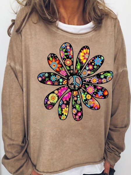 

Women's Casual Let It Be Print Sweatshirt, Light brown, Hoodies&Sweatshirts