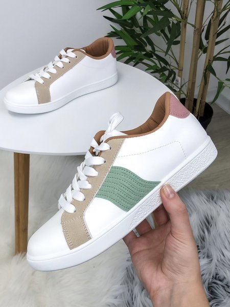 

Casual Color Block Lace-Up Skate Shoes, White-green, Sneakers