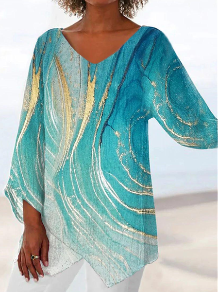 

Casual Gradient Pattern V Neck Top, Cyan, Tops