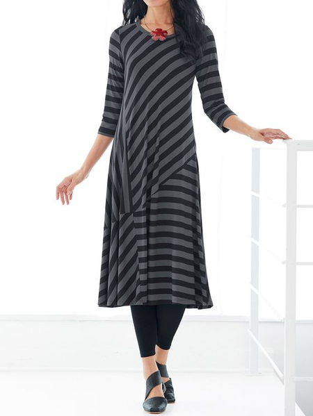 

Crew Neck Regular Fit Casual Dress, Gray, Clothing