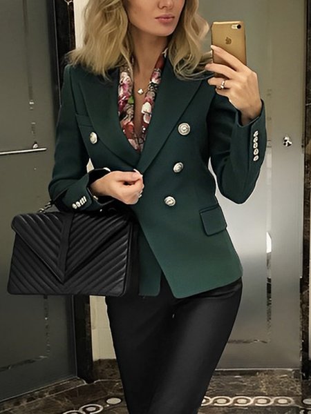 

Lapel Collar Urban Regular Fit Long Sleeve Blazer, Green, Blazers